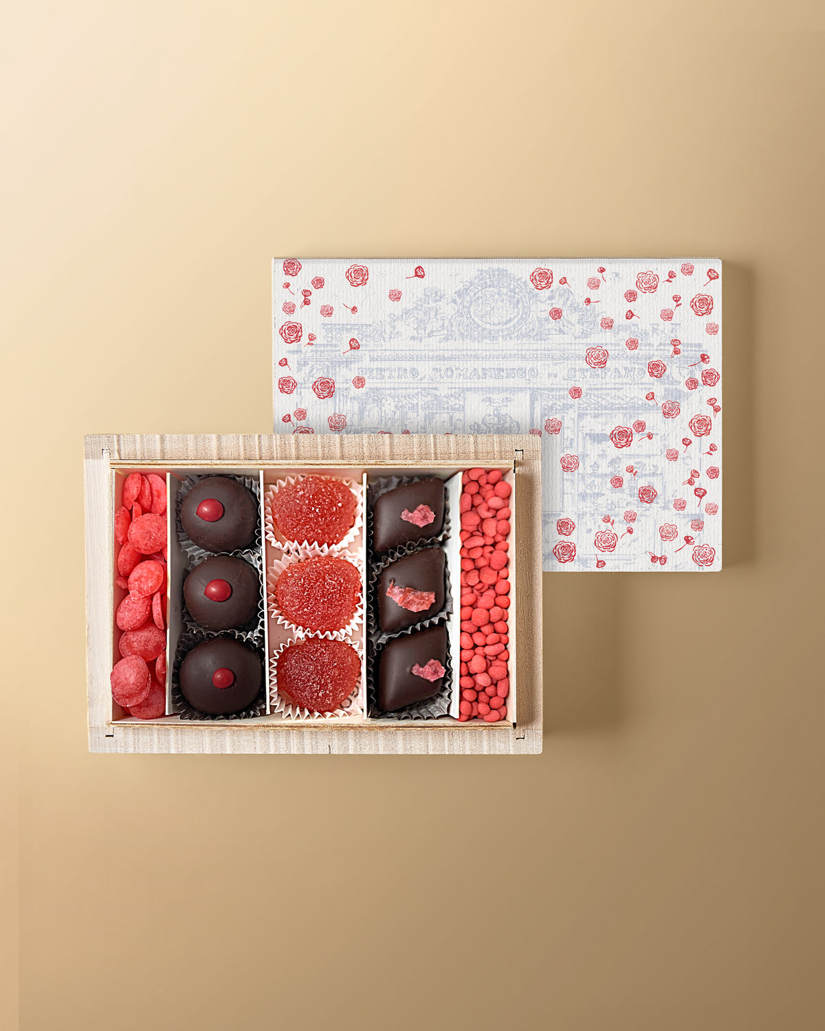 Confezione in Legno San Valentino Cioccolato, Spezie e Fiori